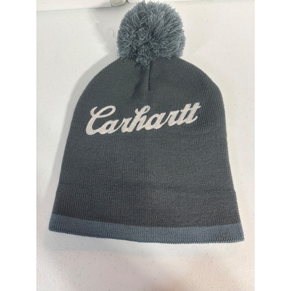 Carhartt Beanie Hat Pom Pom Knit Gray‎ One Size Fits All Womens